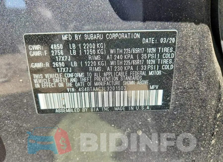 4S4BTAAC3L3201503 Photo# 14