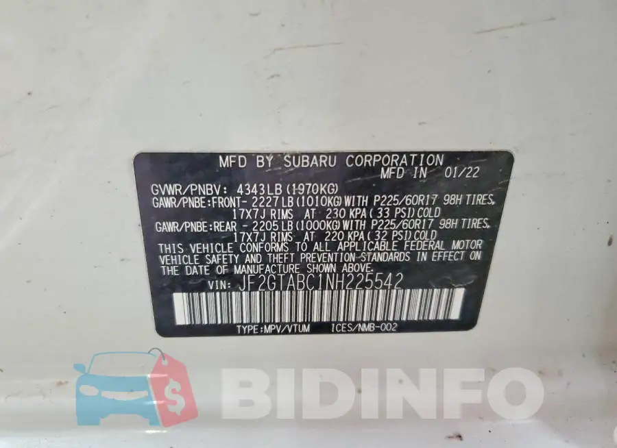 JF2GTABC1NH225542 Photo# 14