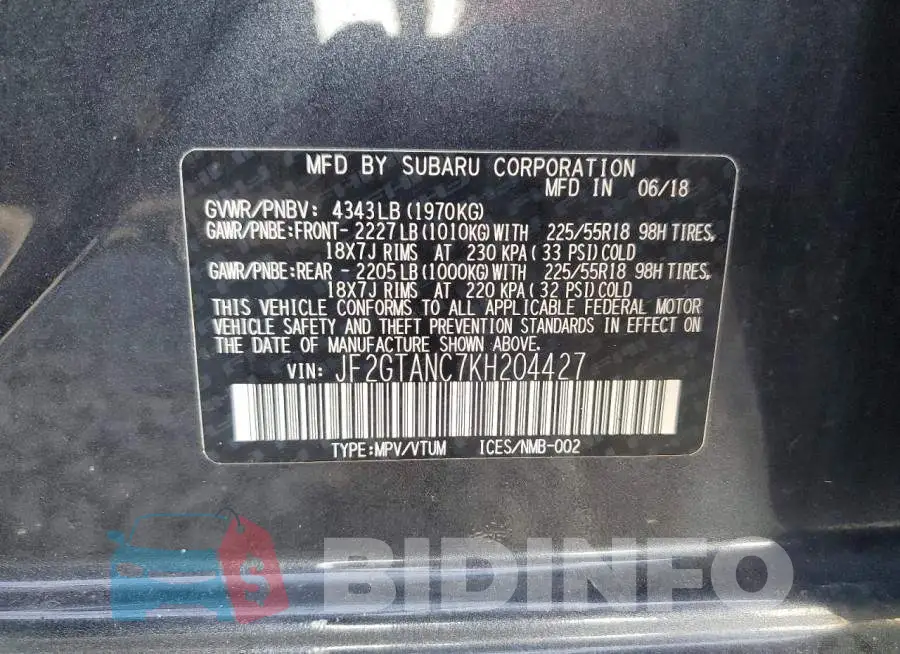 JF2GTANC7KH204427 Photo# 13