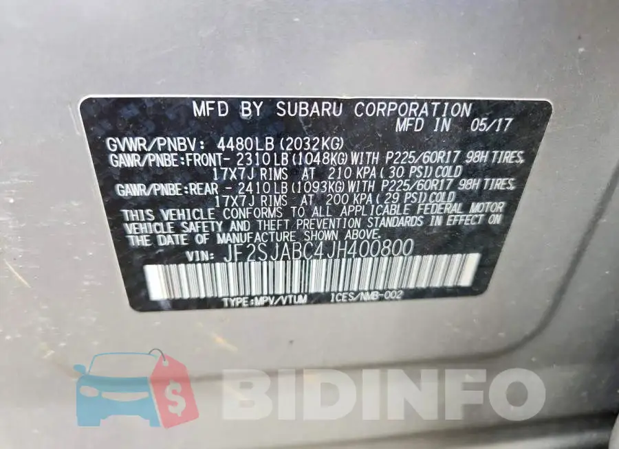 JF2SJABC4JH400800 Photo# 12