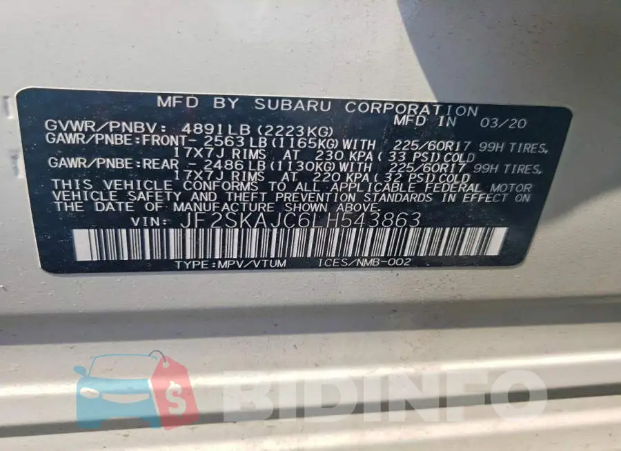 JF2SKAJC6LH543863 Photo# 13
