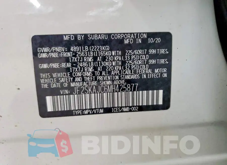 JF2SKAJC6MH425877 Photo# 12