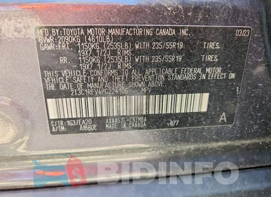 2T3C1RFV4PC224106 Photo# 13