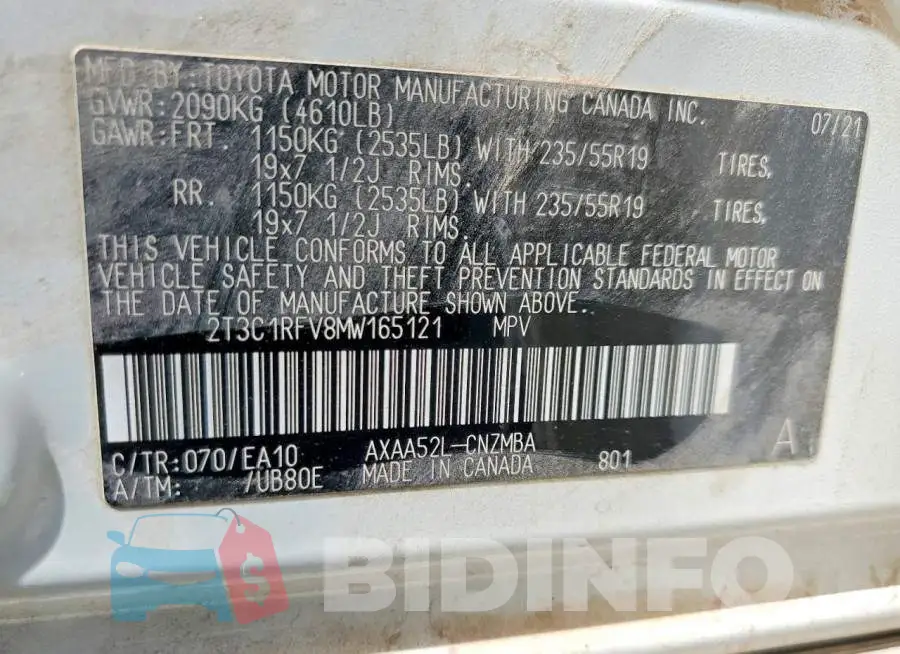 2T3C1RFV8MW165121 Photo# 12