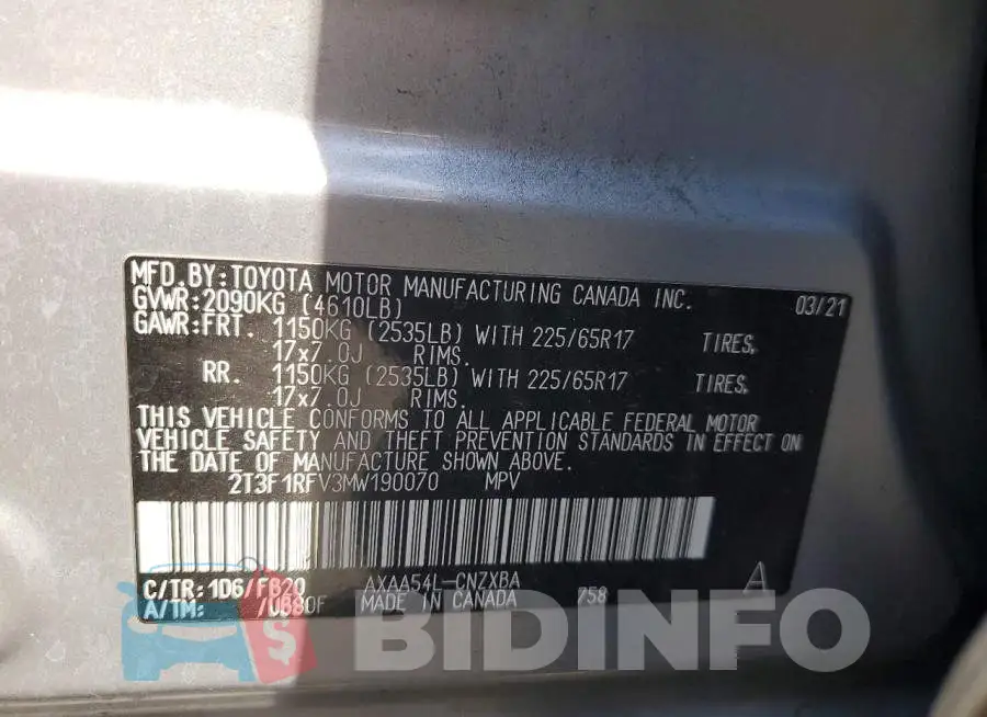 2T3F1RFV3MW190070 Photo# 14