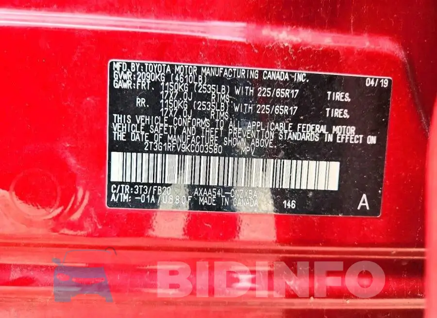 2T3G1RFV9KC003580 Photo# 14