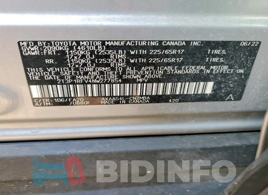 2T3P1RFV4NW277854 Photo# 14