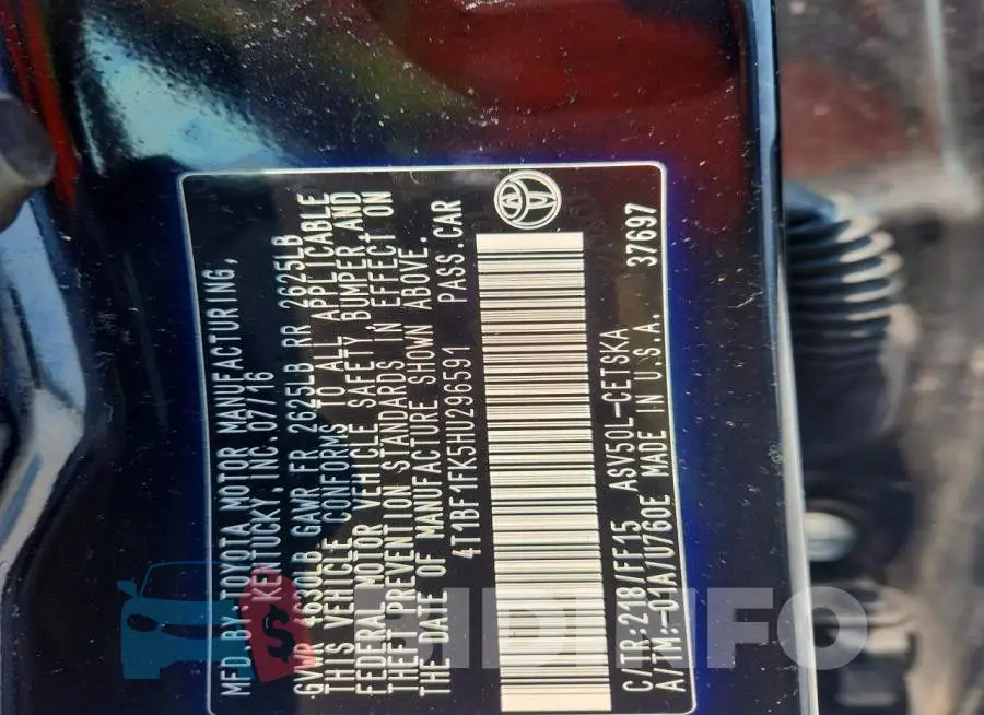 4T1BF1FK5HU296591 Photo# 12