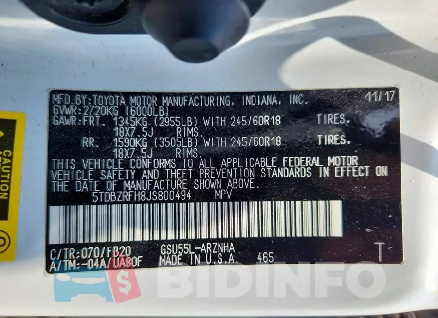 5TDBZRFH8JS800494 Photo# 13