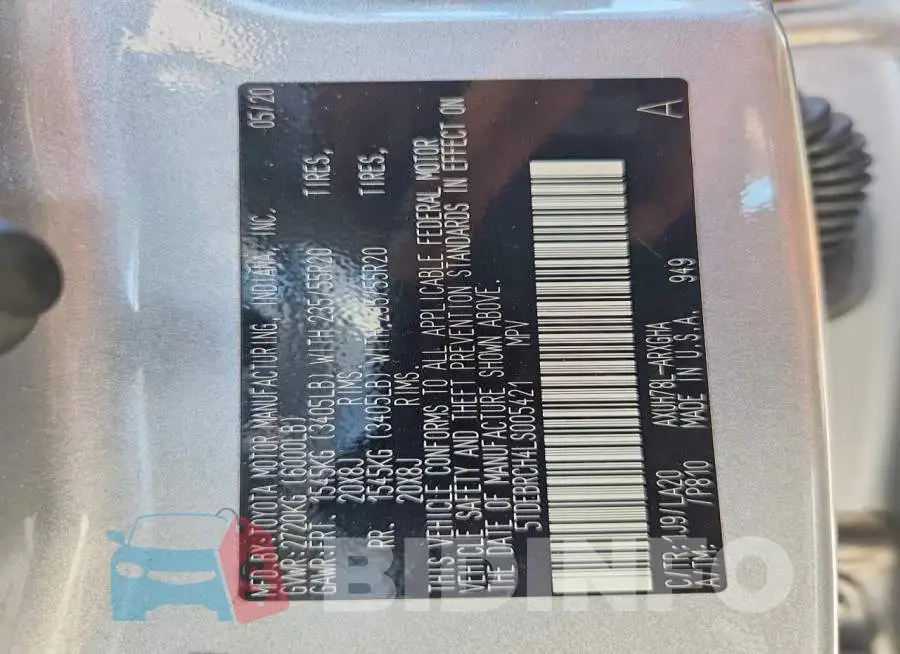 5TDEBRCH4LS005421 Photo# 12
