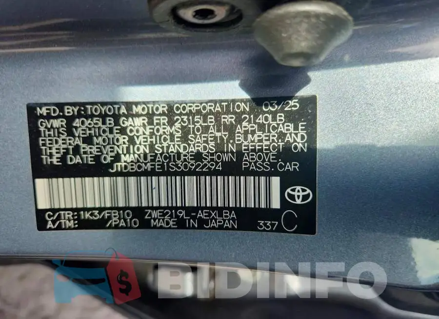 JTDBCMFE1S3092294 Photo# 12