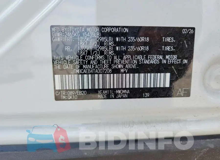JTMBCAEB4TA007208 Photo# 14