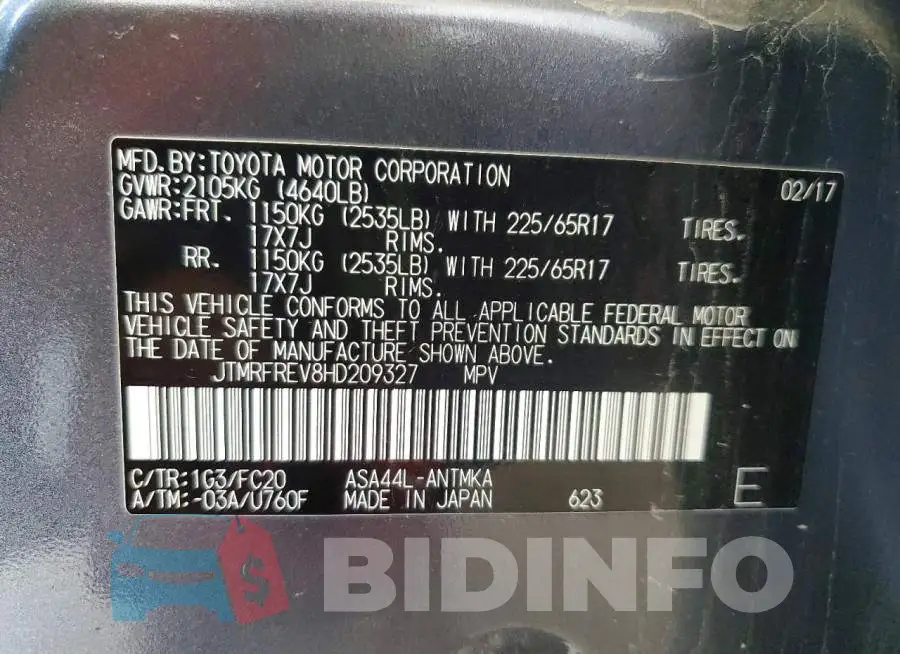 JTMRFREV8HD209327 Photo# 13