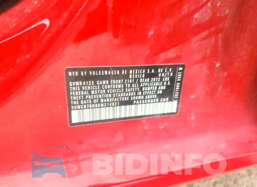 3VWCB7BU8KM214621 Photo# 12