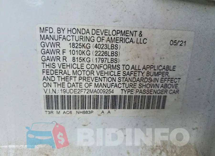19UDE2F72MA009254 Photo# 13