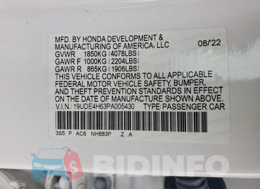 19UDE4H63PA005430 Photo# 13