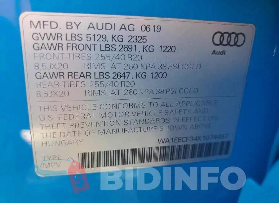 WA1EECF34K1074457 Photo# 13
