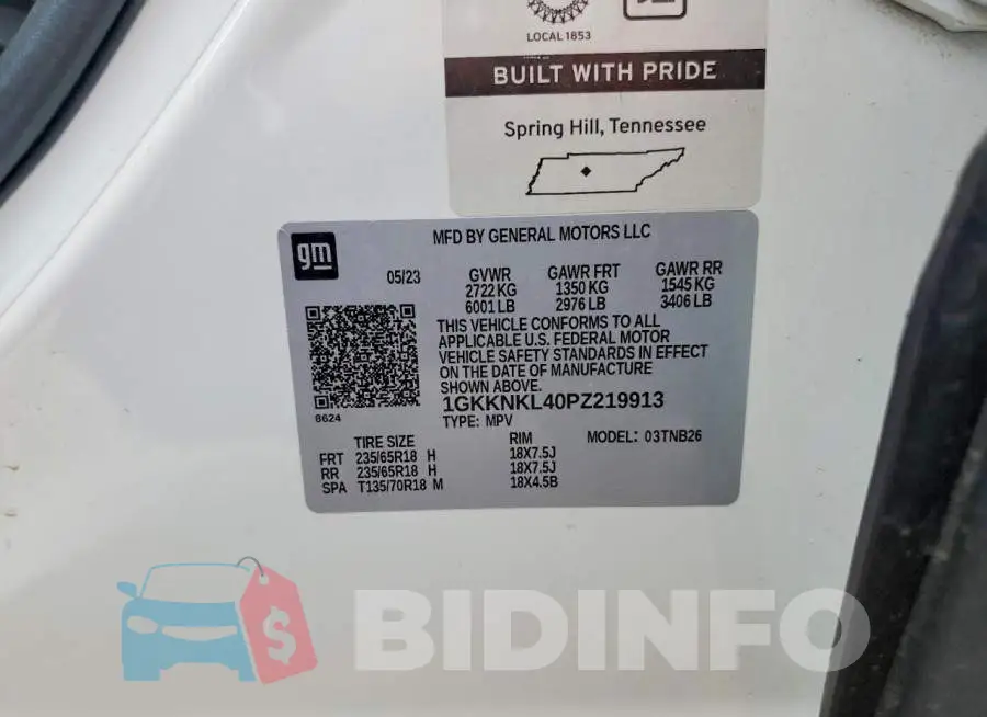 1GKKNKL40PZ219913 Photo# 14