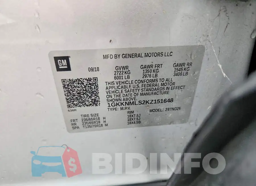 1GKKNMLS2KZ151648 Photo# 13