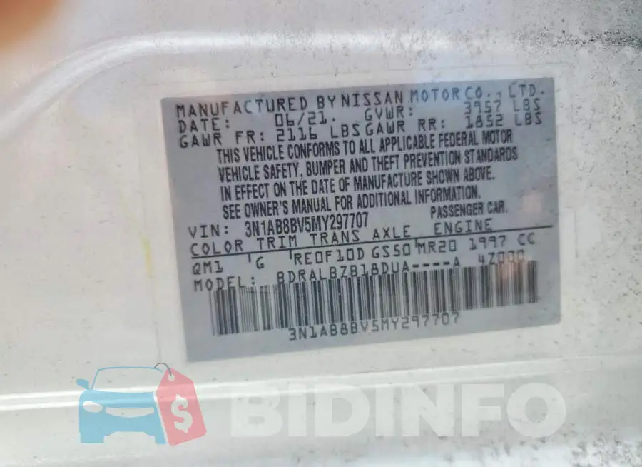 3N1AB8BV5MY297707 Photo# 12
