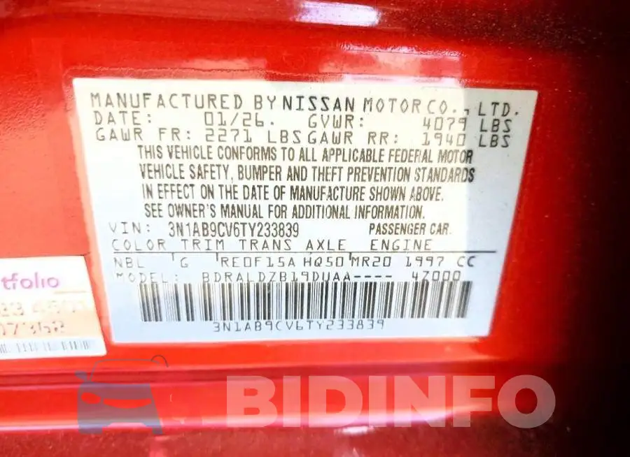 3N1AB9CV6TY233839 Photo# 13