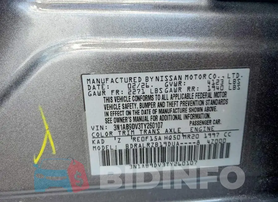 3N1AB9DV3TY260107 Photo# 12