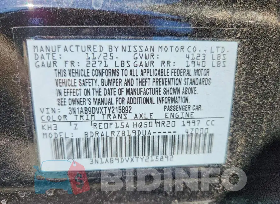 3N1AB9DVXTY215892 Photo# 12