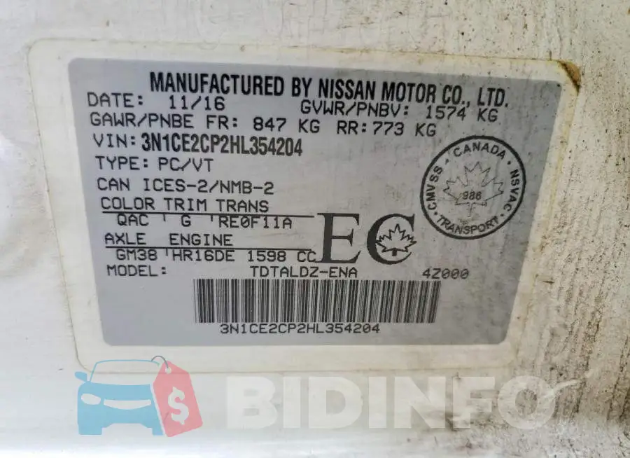 3N1CE2CP2HL354204 Photo# 12