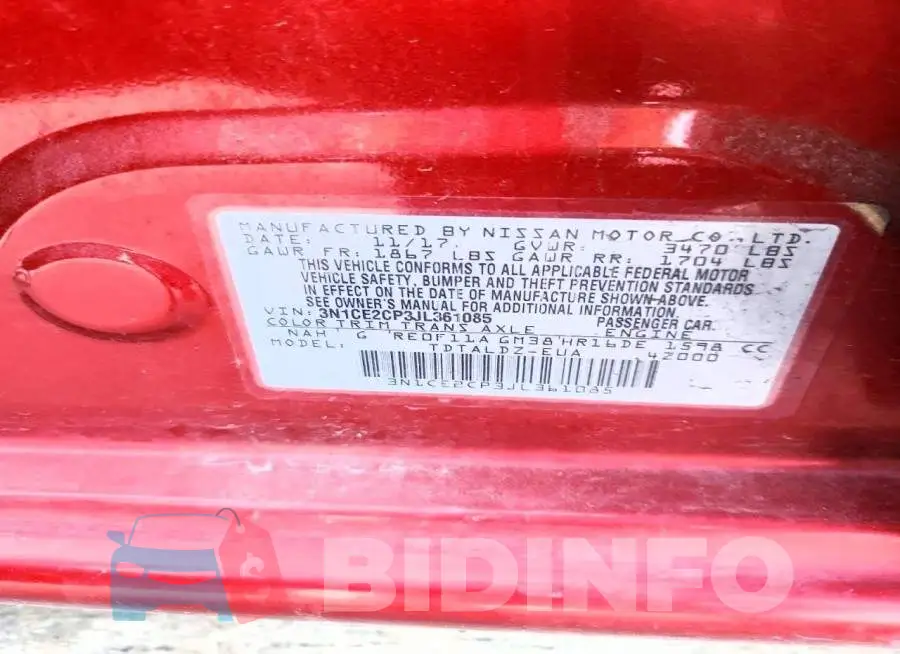 3N1CE2CP3JL361085 Photo# 12