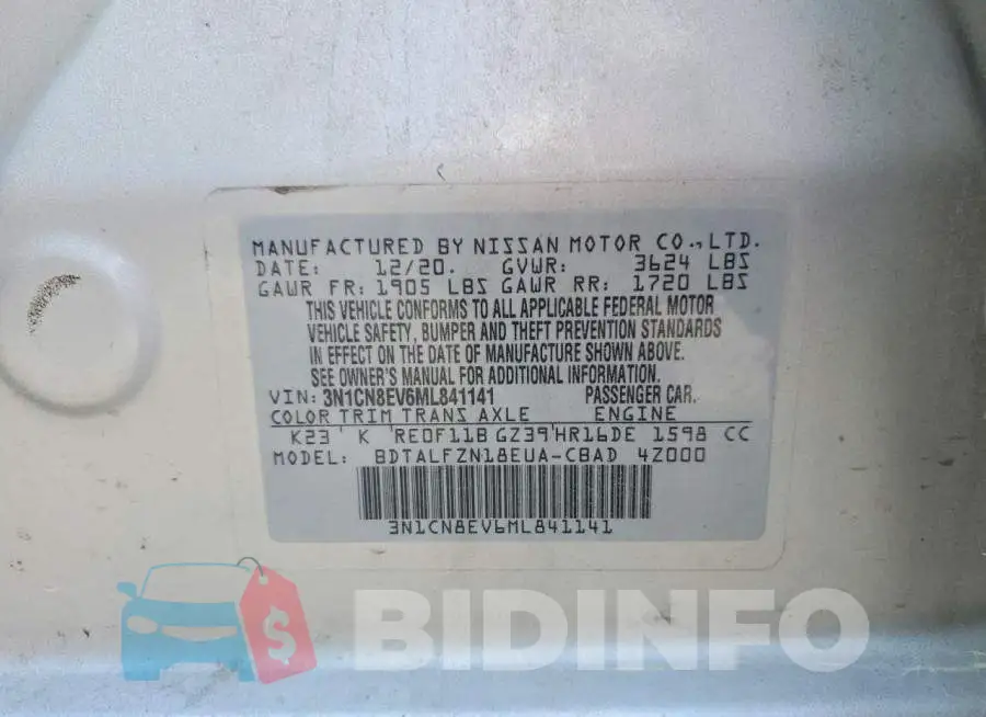 3N1CN8EV6ML841141 Photo# 12