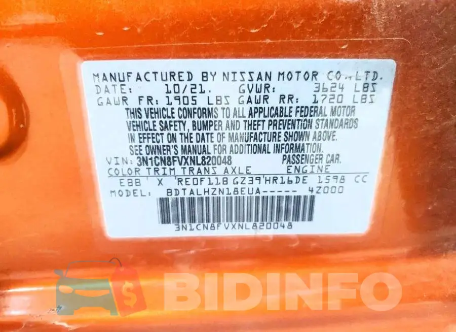 3N1CN8FVXNL820048 Photo# 12