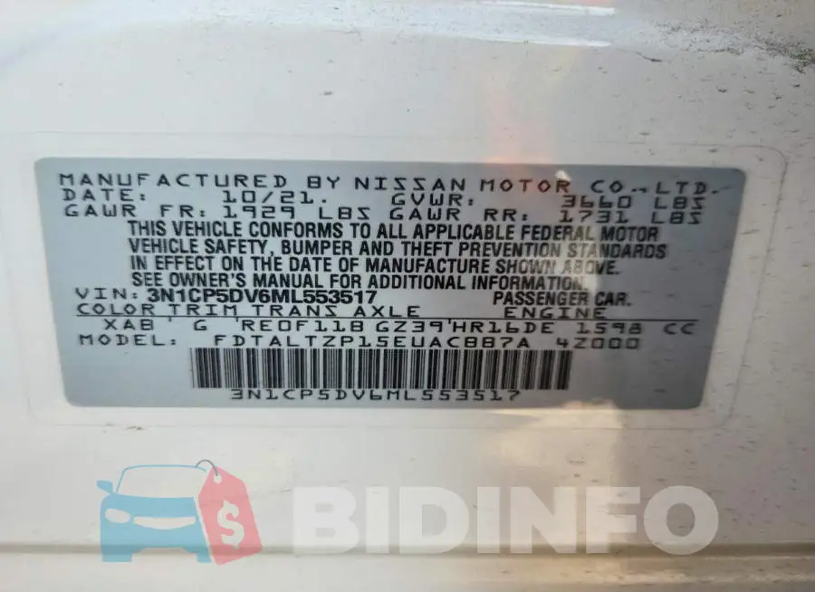 3N1CP5DV6ML553517 Photo# 13