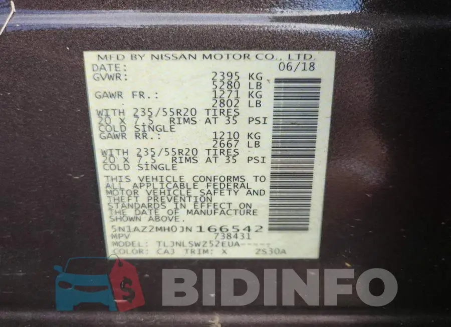 5N1AZ2MH0JN166542 Photo# 12