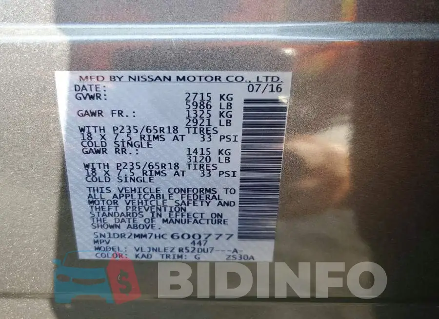 5N1DR2MM7HC600777 Photo# 13