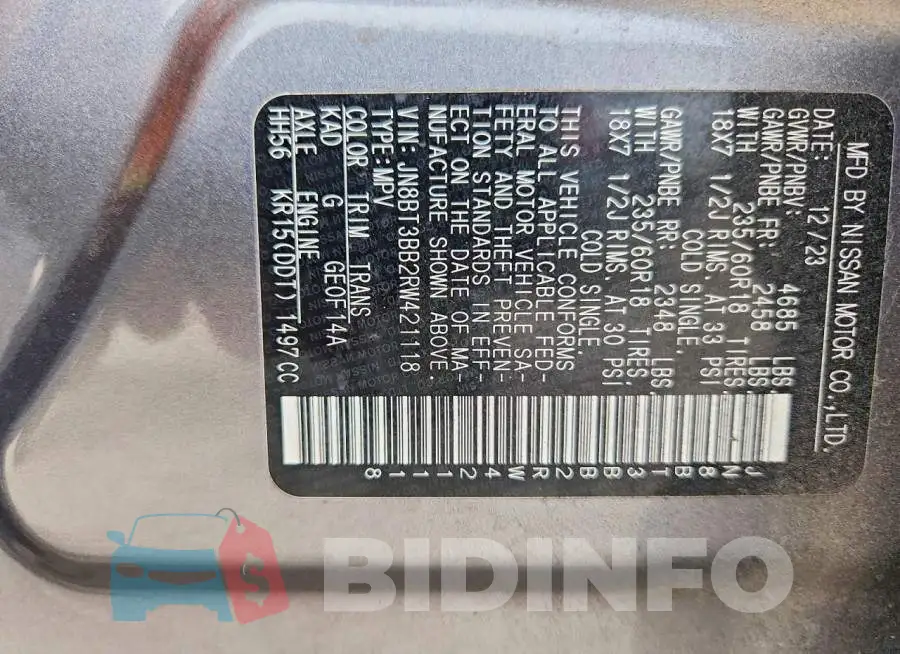 JN8BT3BB2RW421118 Photo# 12