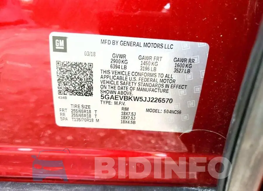 5GAEVBKW5JJ226570 Photo# 13