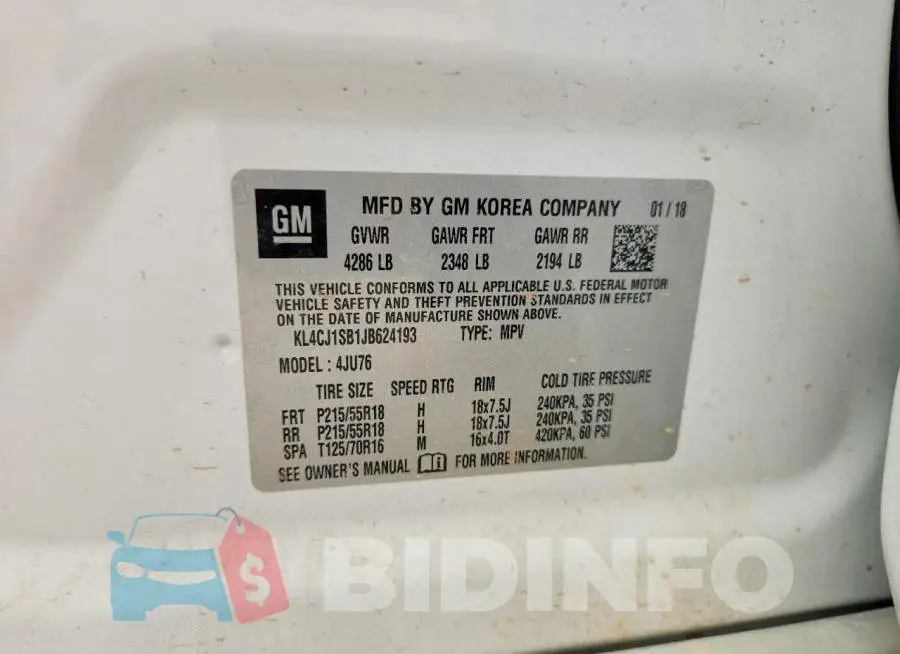 KL4CJ1SB1JB624193 Photo# 13