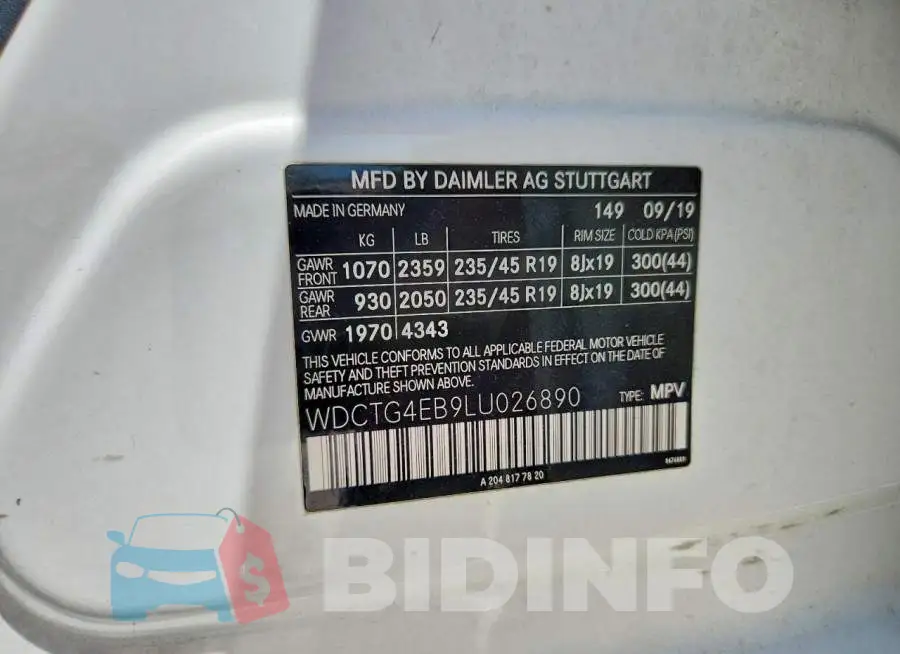 WDCTG4EB9LU026890 Photo# 12