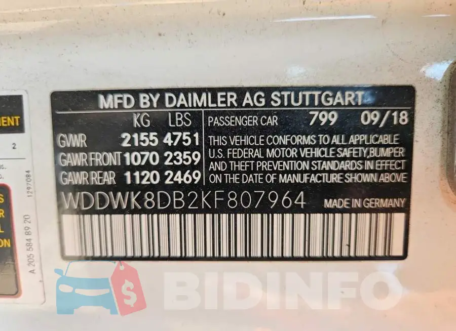 WDDWK8DB2KF807964 Photo# 12