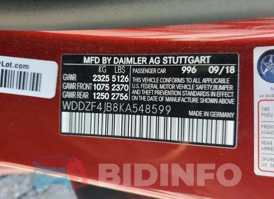 WDDZF4JB8KA548599 Photo# 13