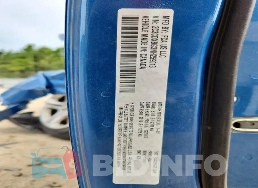 2C3CDXBG3NH259013 Photo# 12