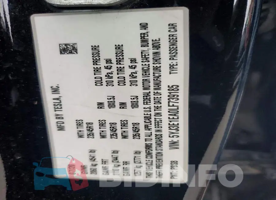 5YJ3E1EA0LF739185 Photo# 12