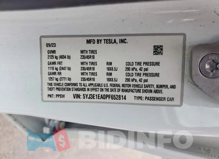 5YJ3E1EA0PF652814 Photo# 12
