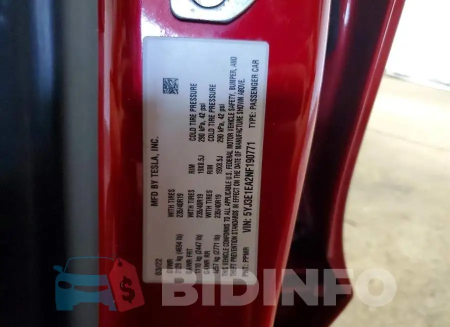 5YJ3E1EA2NF190771 Photo# 13