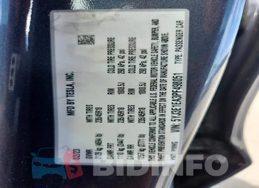 5YJ3E1EA3PF498051 Photo# 12