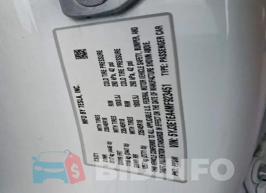 5YJ3E1EA4MF923451 Photo# 13