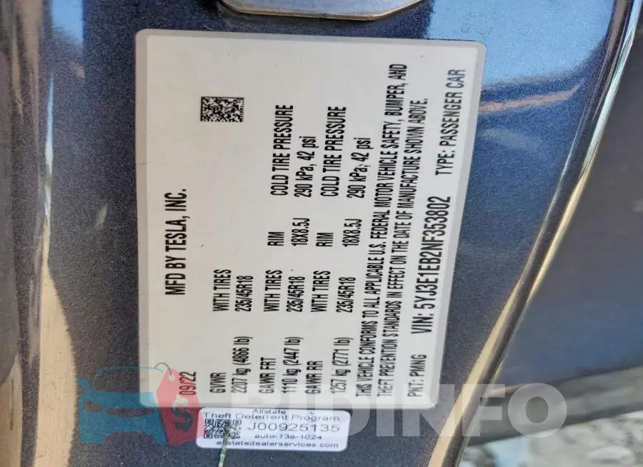 5YJ3E1EB2NF353802 Photo# 12