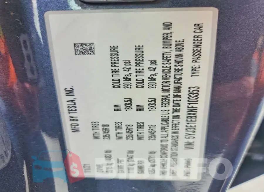 5YJ3E1EBXNF103353 Photo# 12