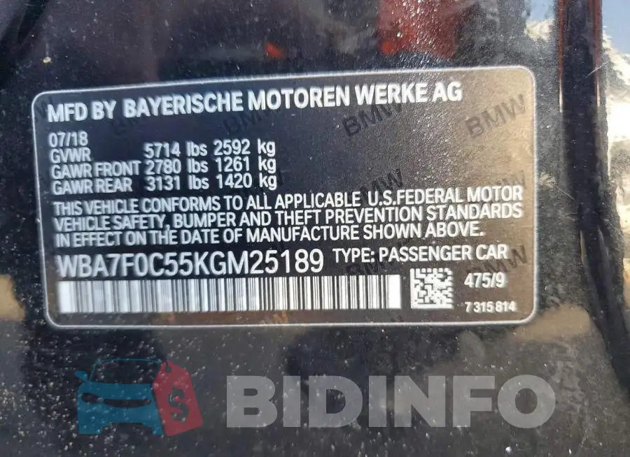 WBA7F0C55KGM25189 Photo# 12