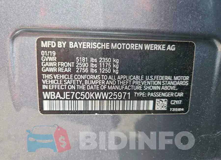 WBAJE7C50KWW25971 Photo# 13